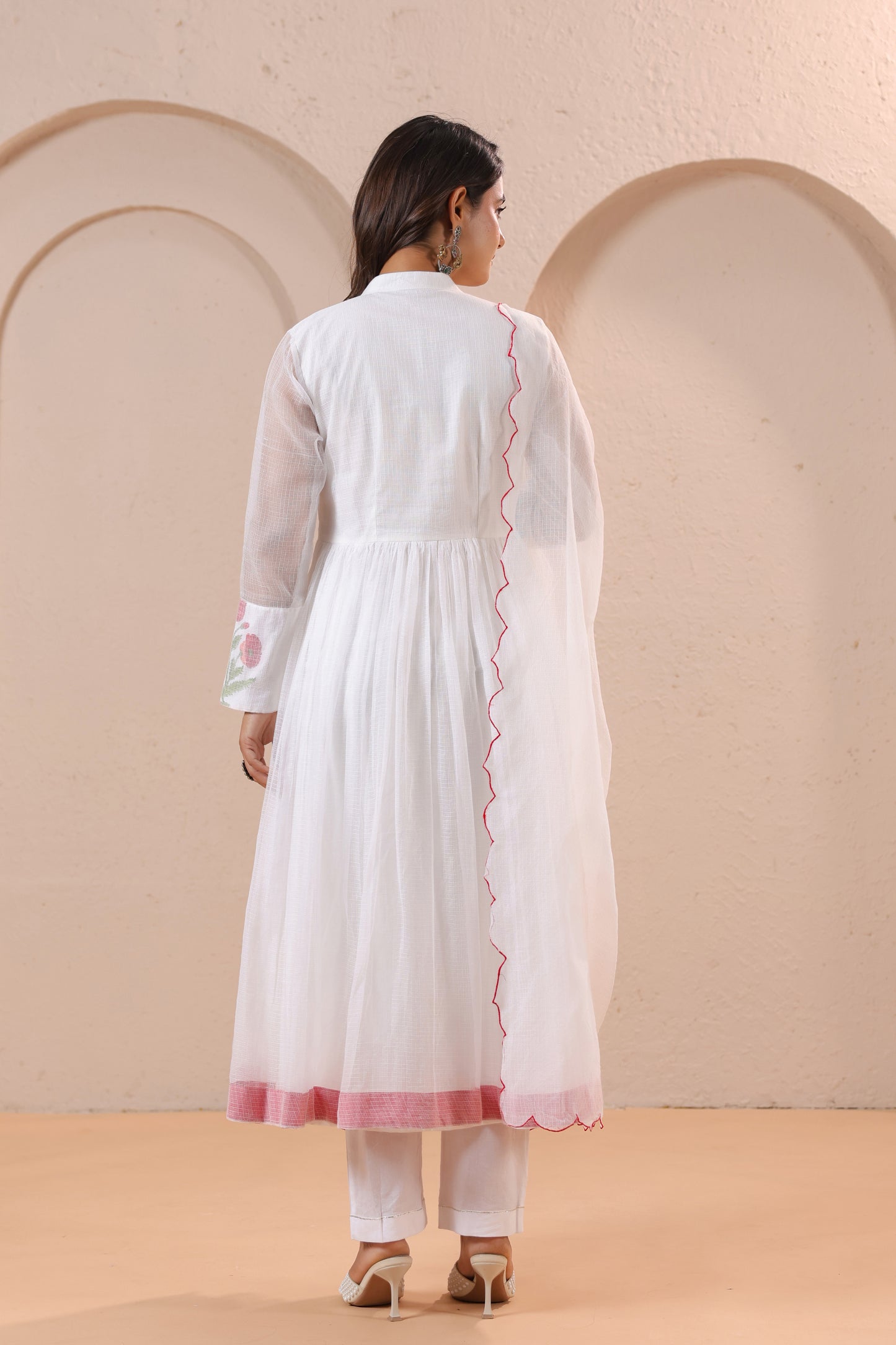 White Floral Embroidered Anarkali Kurta Set with Dupatta
