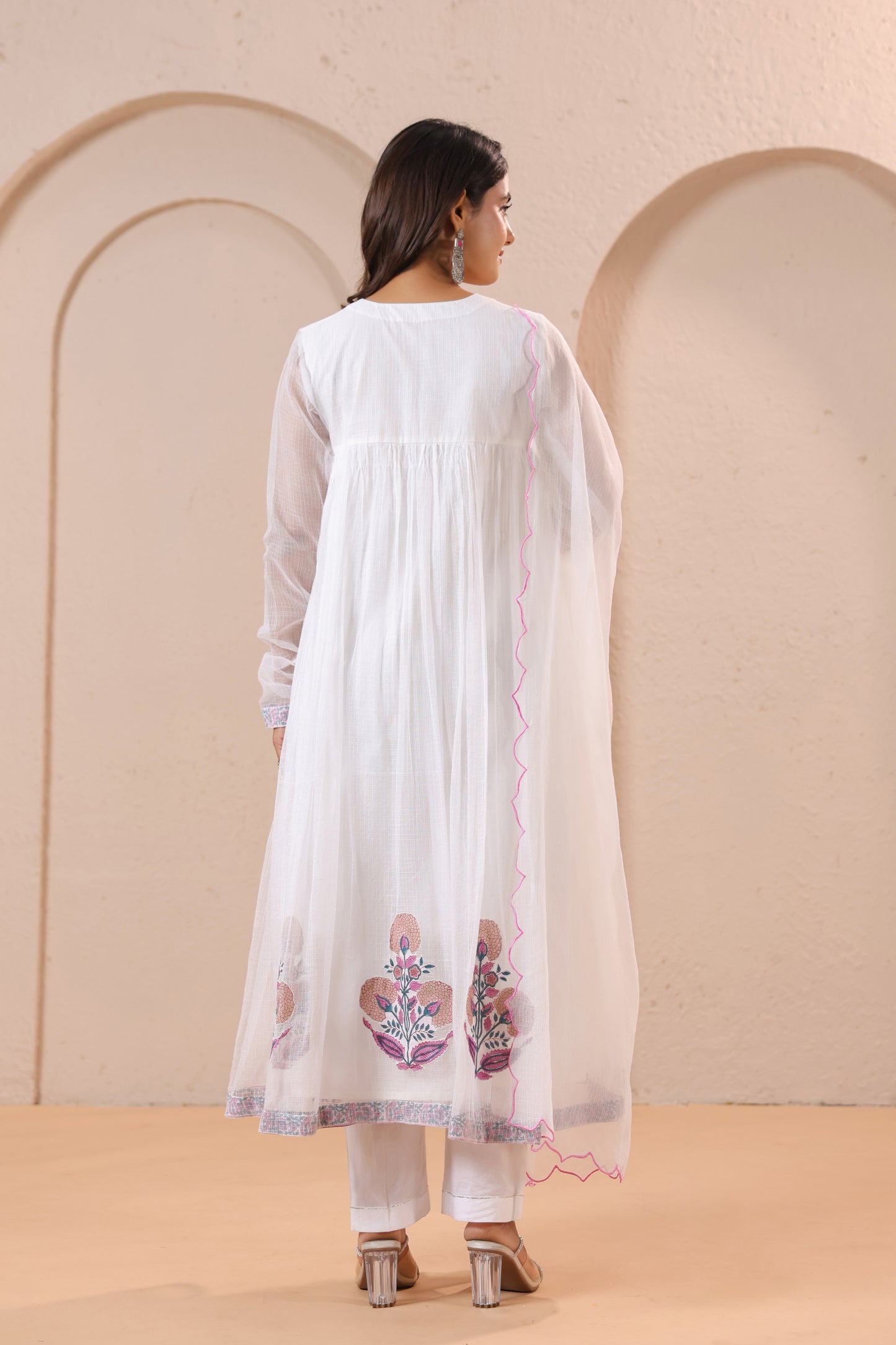 White Embroidered Anarkali Kurta Set with Dupatta