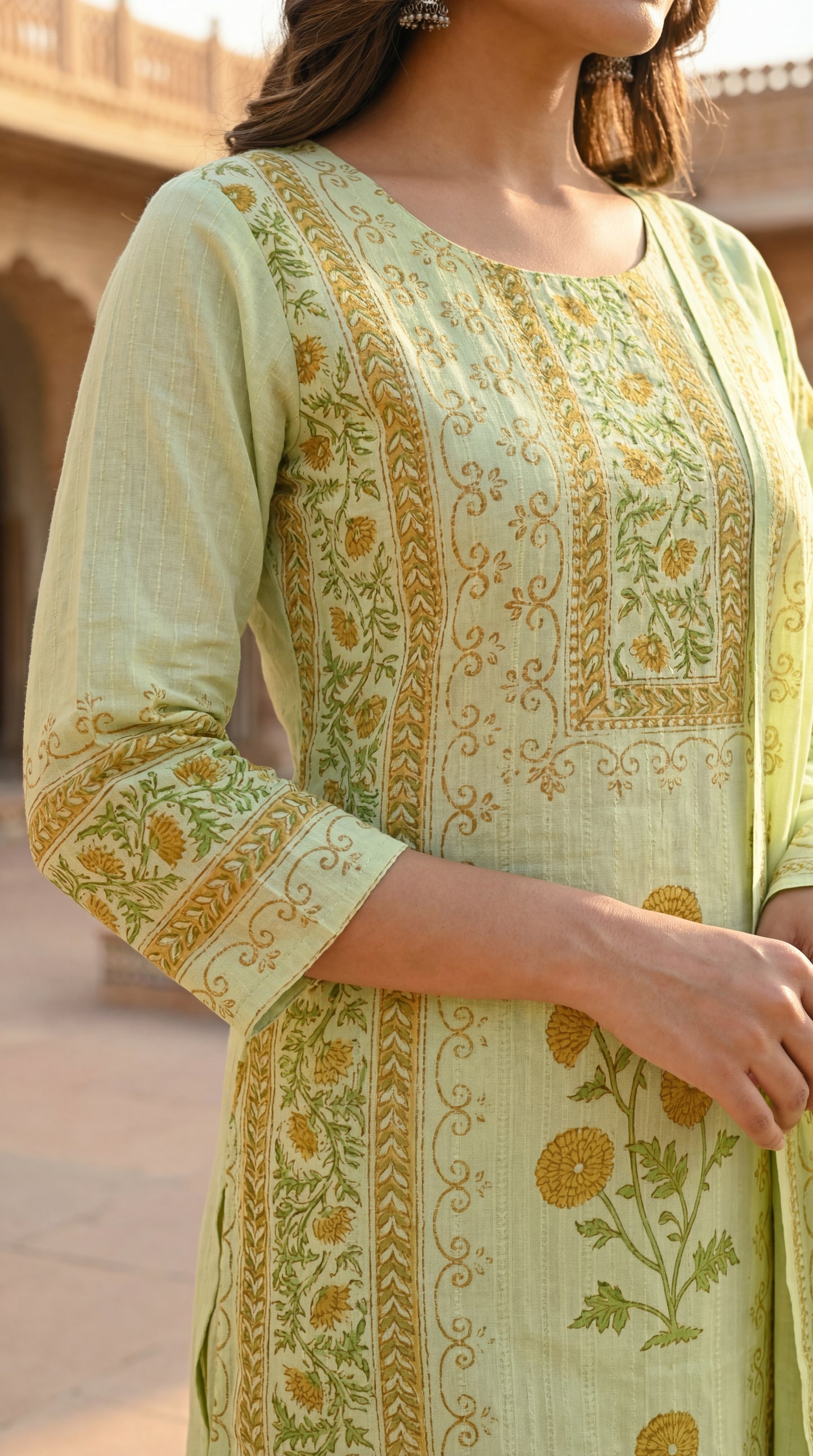 Mint Botanical Printed Kurta Set