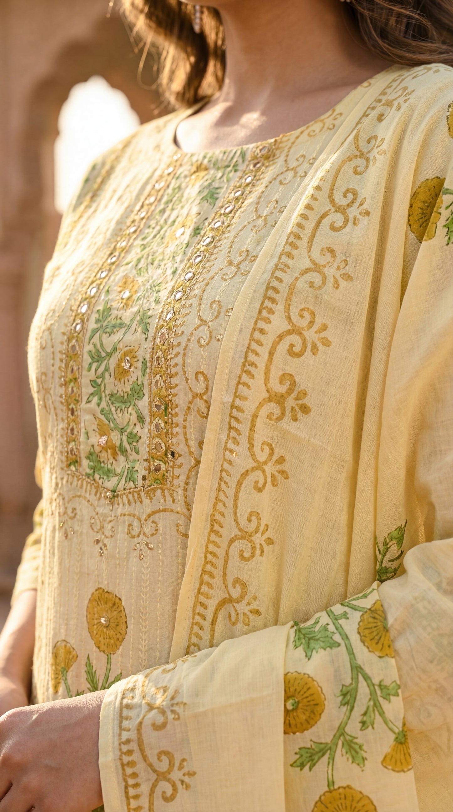 Yellow Floral Printed Kurta Set