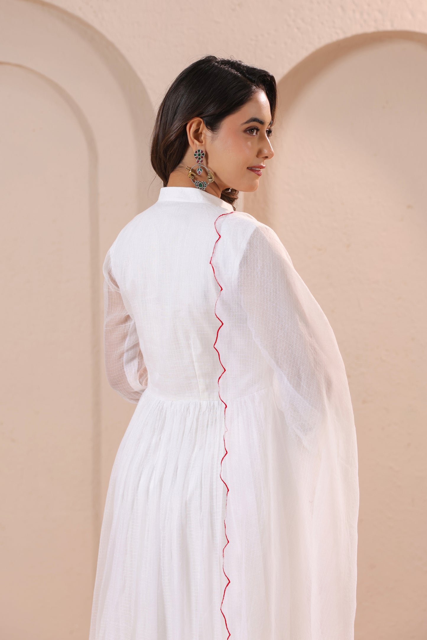 White Floral Embroidered Anarkali Kurta Set with Dupatta