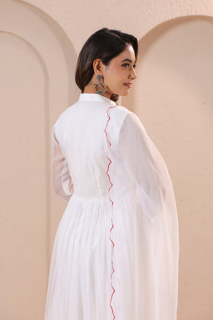 White Floral Embroidered Anarkali Kurta Set with Dupatta
