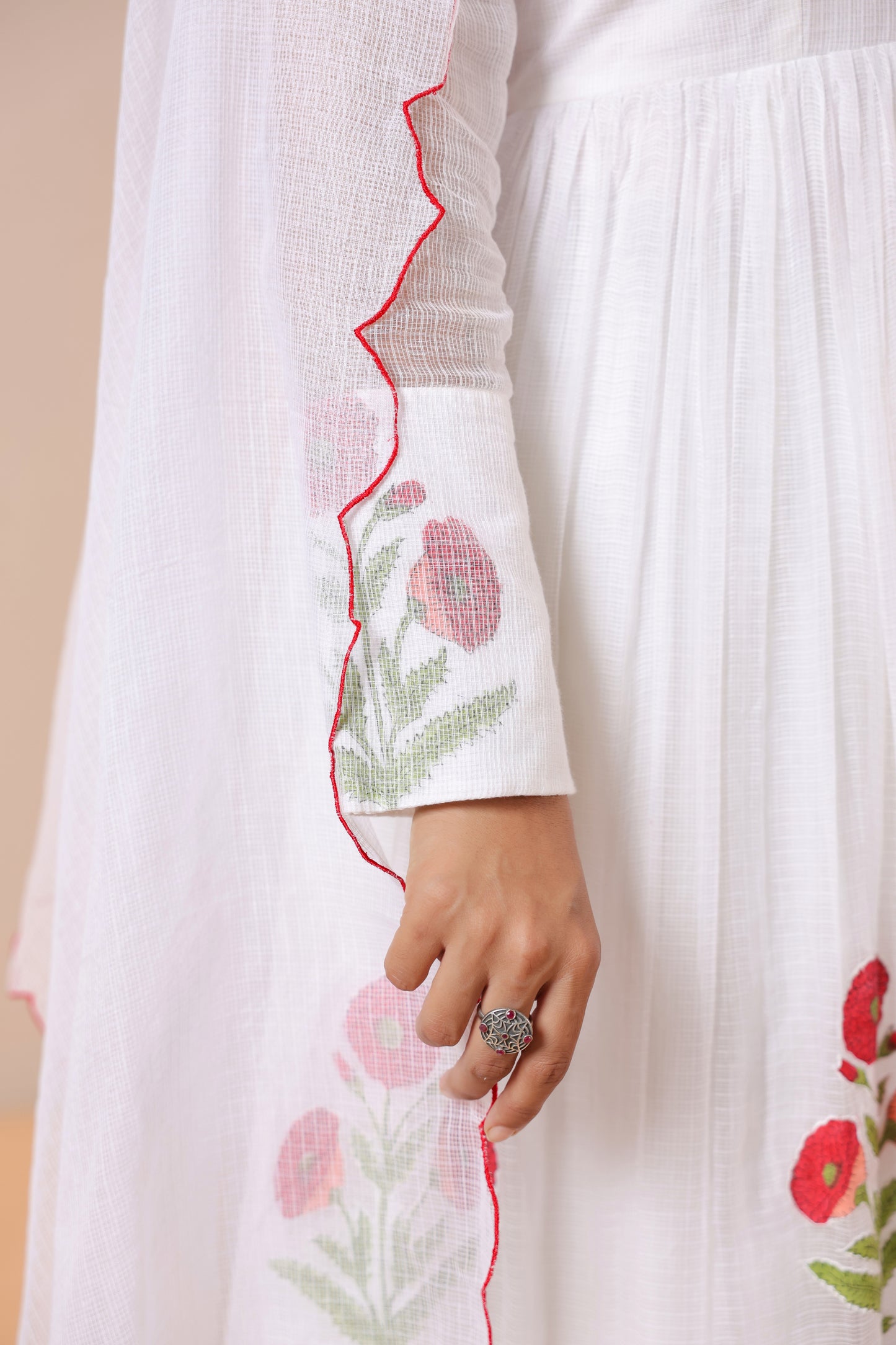 White Floral Embroidered Anarkali Kurta Set with Dupatta