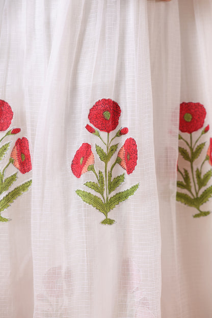 White Floral Embroidered Anarkali Kurta Set with Dupatta