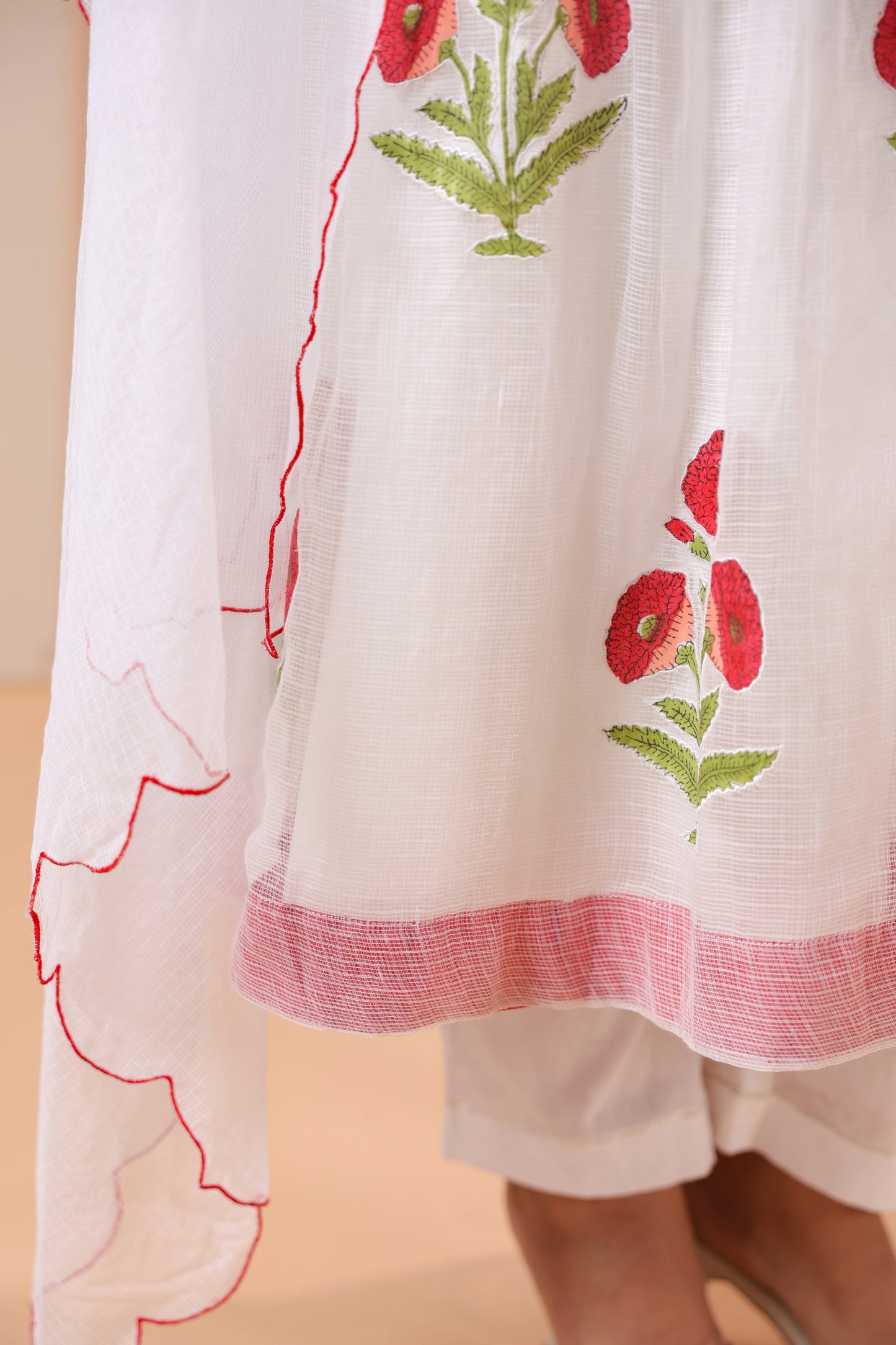 White Floral Embroidered Anarkali Kurta Set with Dupatta