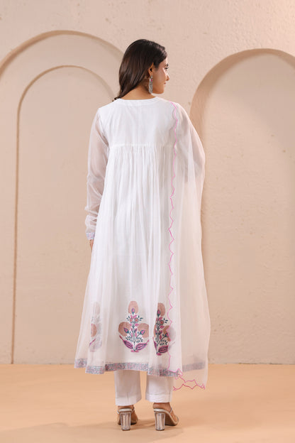 White Embroidered Anarkali Kurta Set with Dupatta