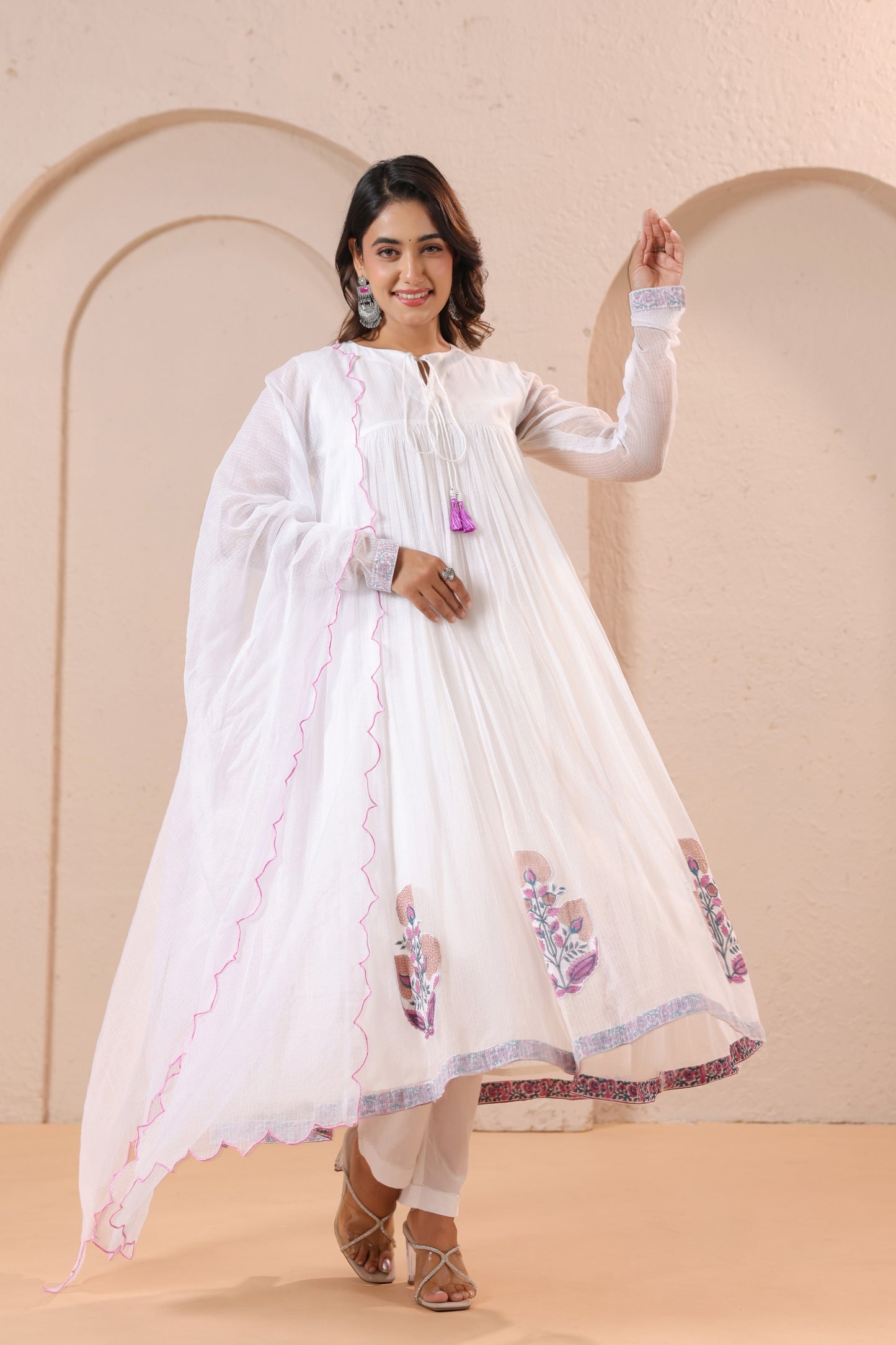 White Embroidered Anarkali Kurta Set with Dupatta