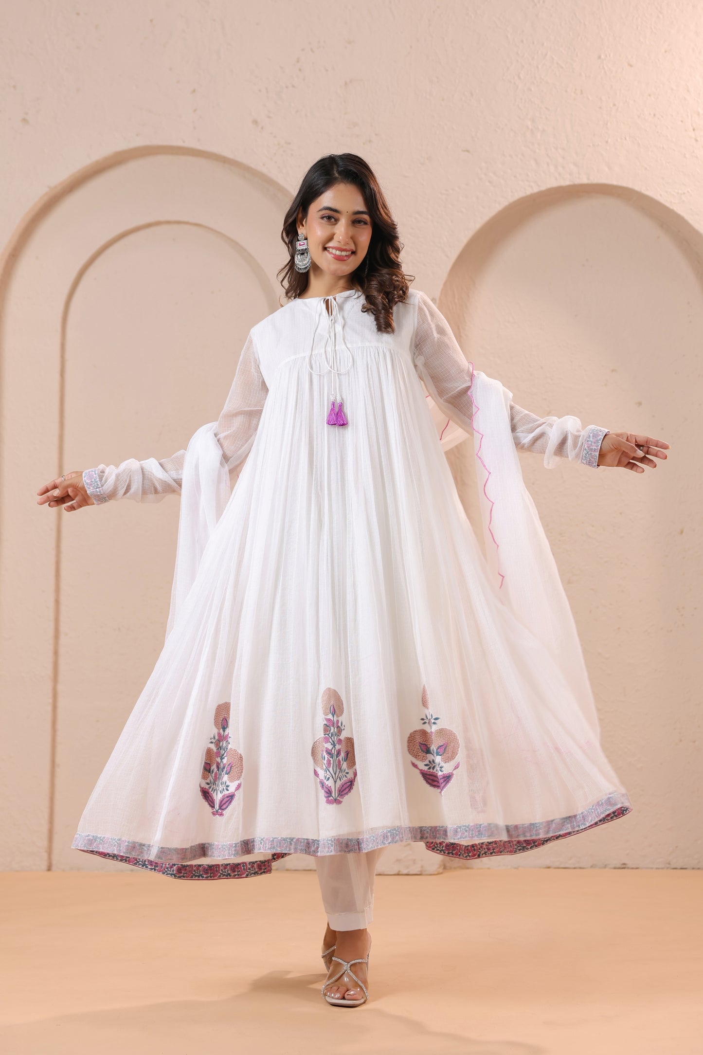 White Embroidered Anarkali Kurta Set with Dupatta