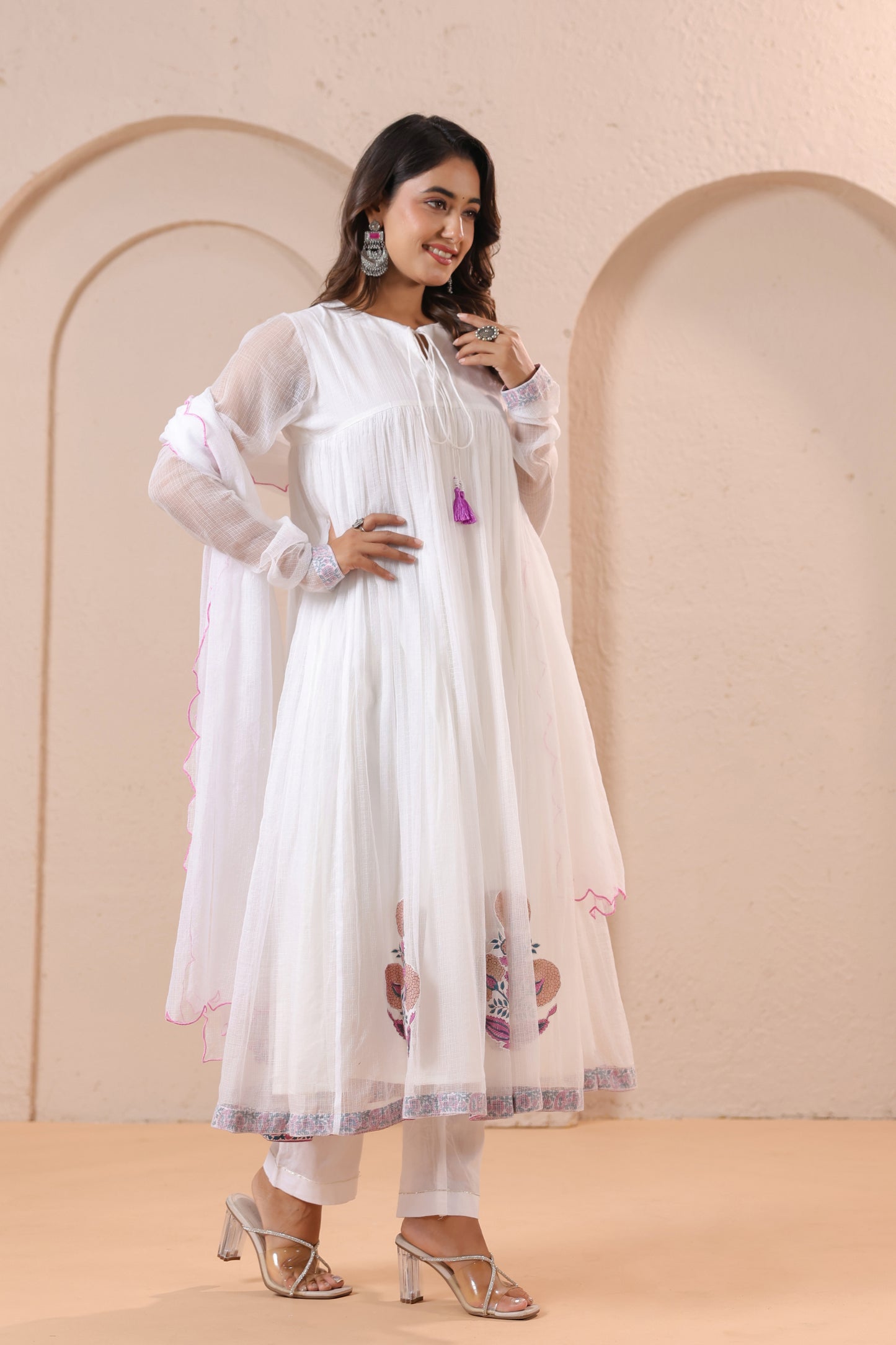 White Embroidered Anarkali Kurta Set with Dupatta