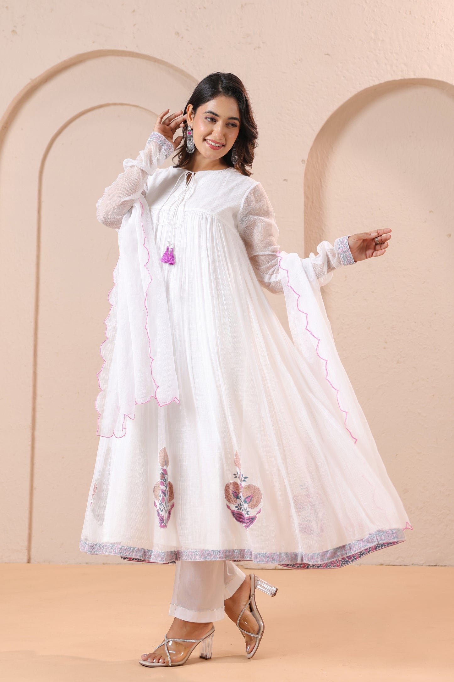 White Embroidered Anarkali Kurta Set with Dupatta