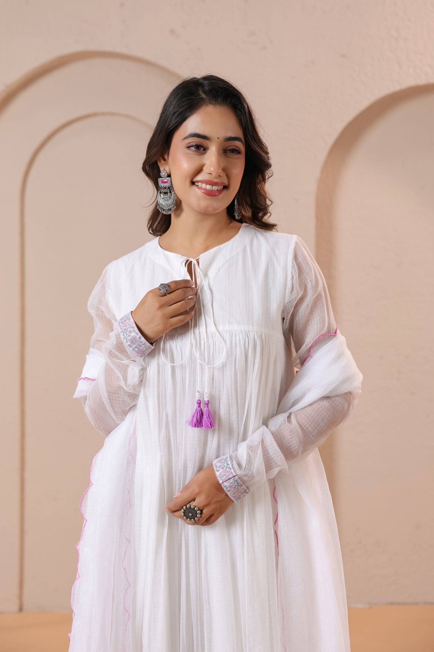 White Embroidered Anarkali Kurta Set with Dupatta