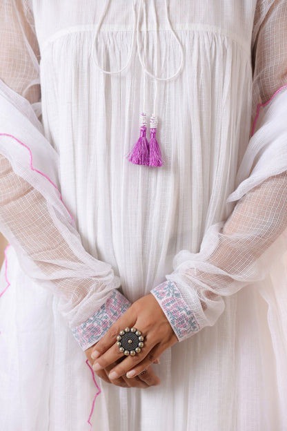 White Embroidered Anarkali Kurta Set with Dupatta