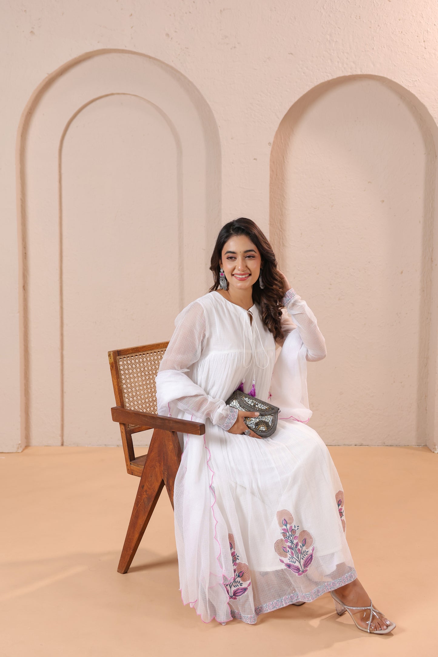 White Embroidered Anarkali Kurta Set with Dupatta
