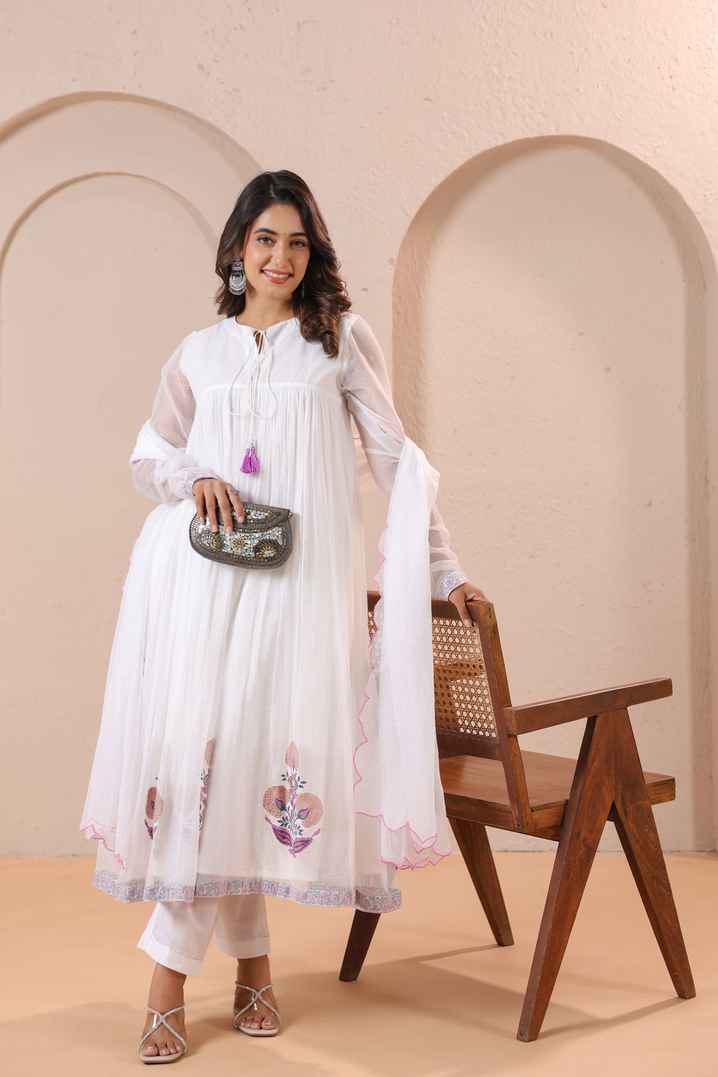 White Embroidered Anarkali Kurta Set with Dupatta