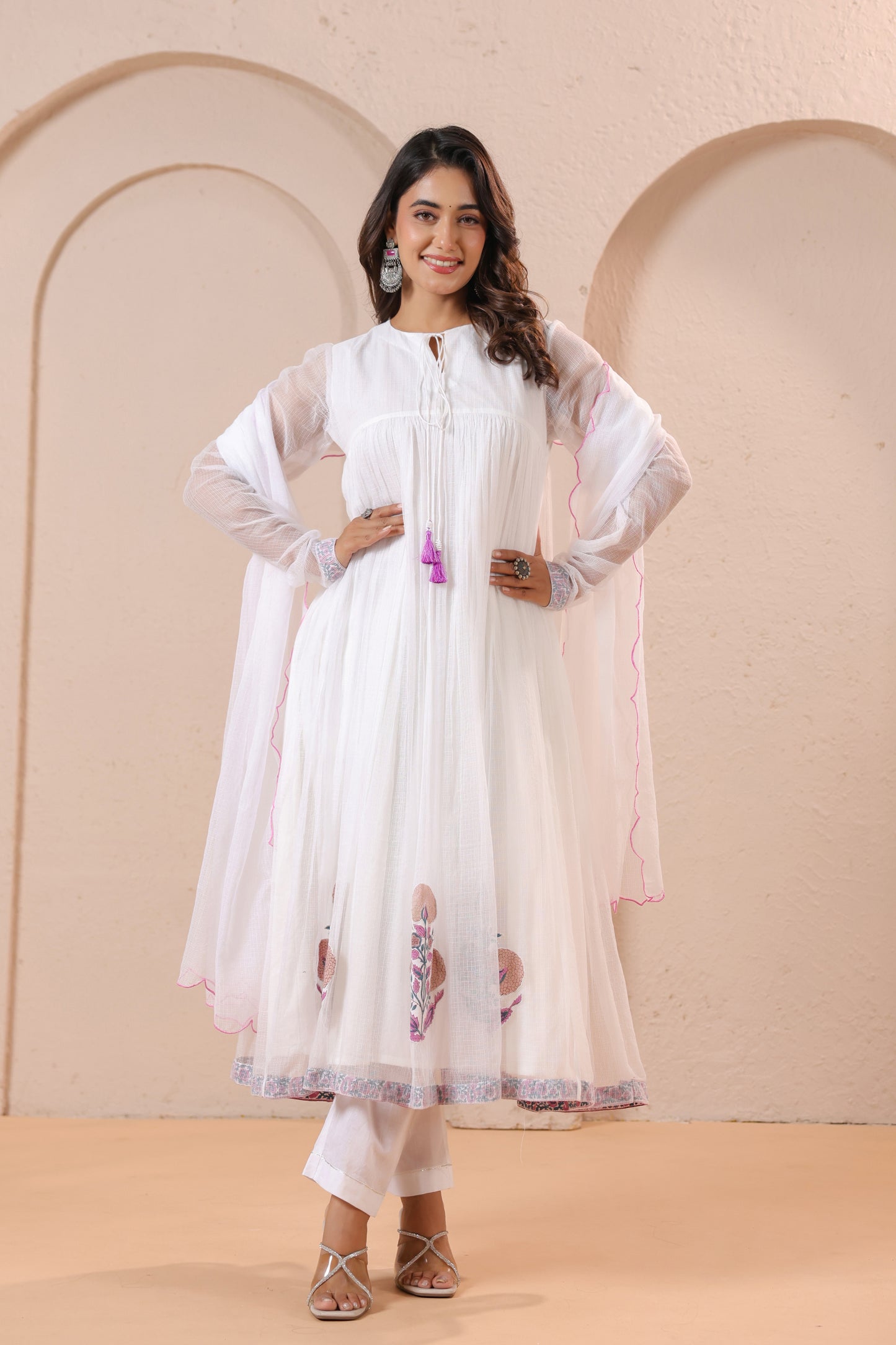 White Embroidered Anarkali Kurta Set with Dupatta