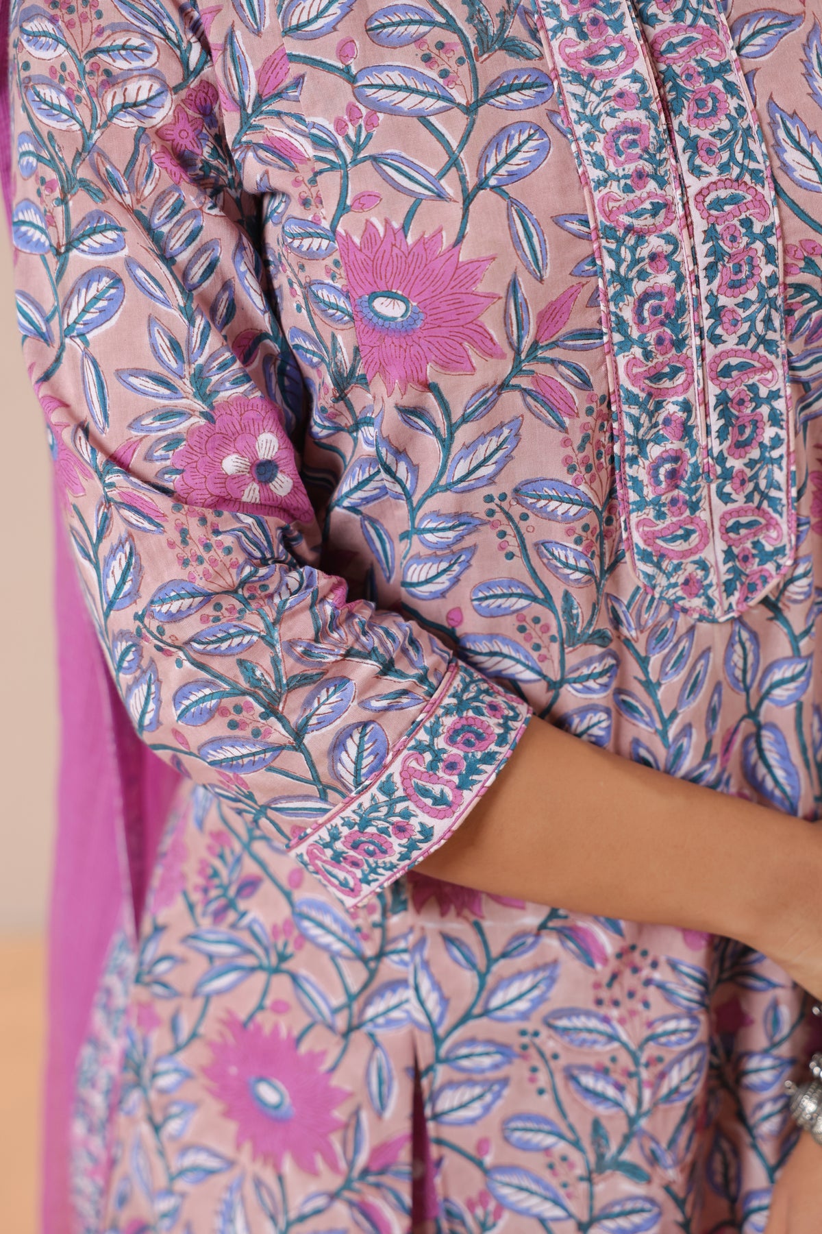 Pink Floral Printed Kurta Set with Matching Dupatta