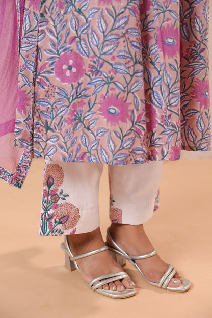 Pink Floral Printed Kurta Set with Matching Dupatta