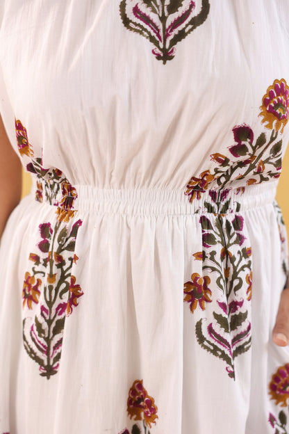 Ivory Floral Print Halter Neck Maxi Dress