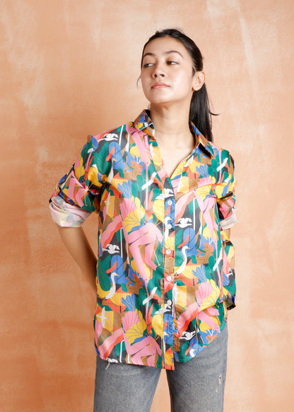 bird print dress shirt Men's regular shirt with exotic bird print