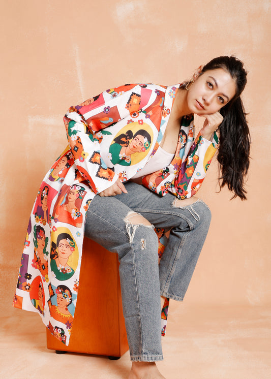 Frida Kahlo Print Long Jacket