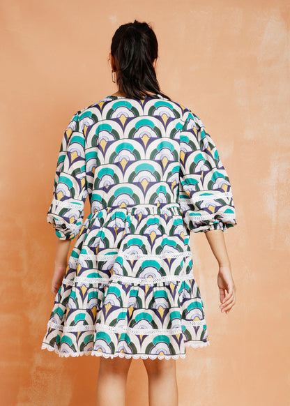 Abstract Print Dress With Lace