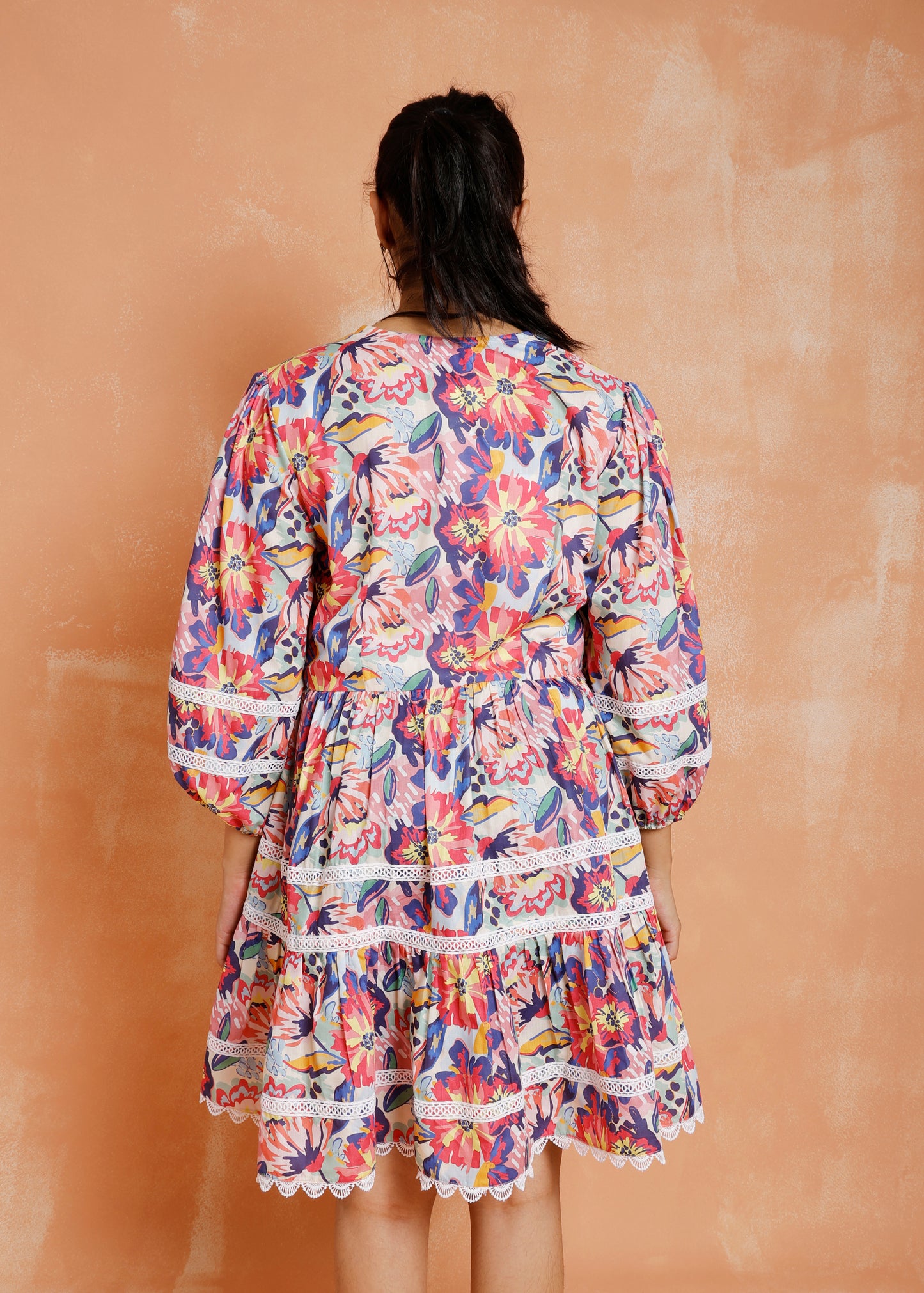 Abstract Print Dress With Lace