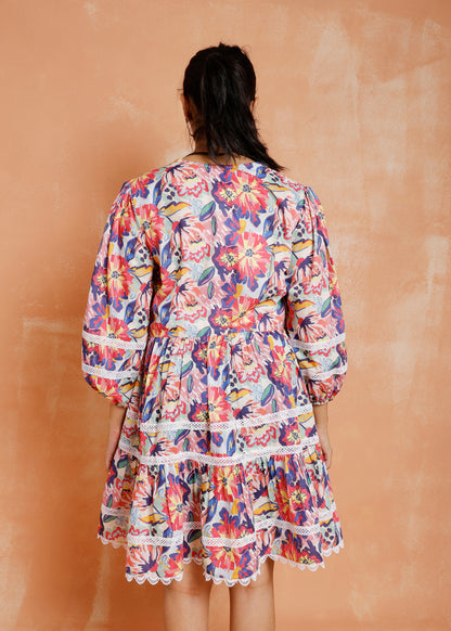 Abstract Print Dress With Lace