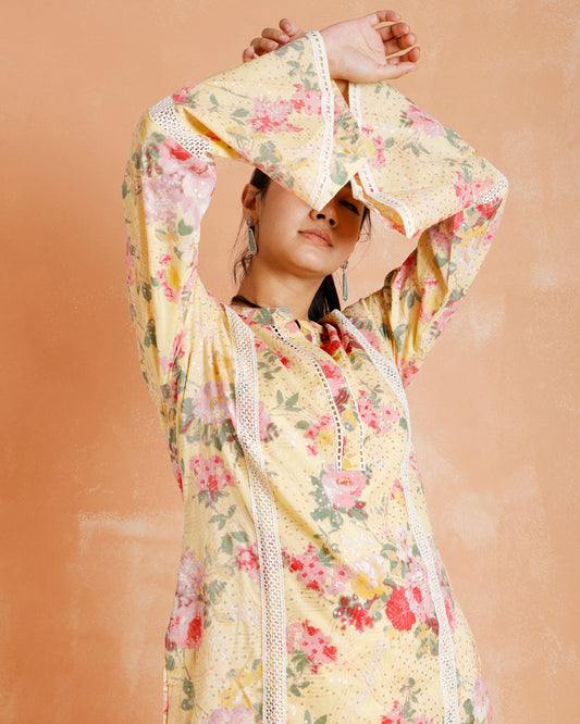 Pakistani Floral Ethnic Suit With Trousers