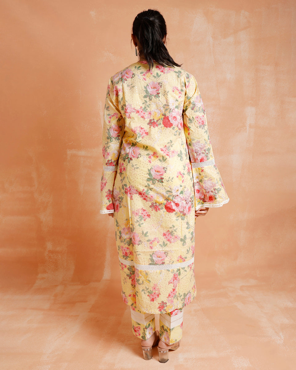 Pakistani Floral Ethnic Suit With Trousers