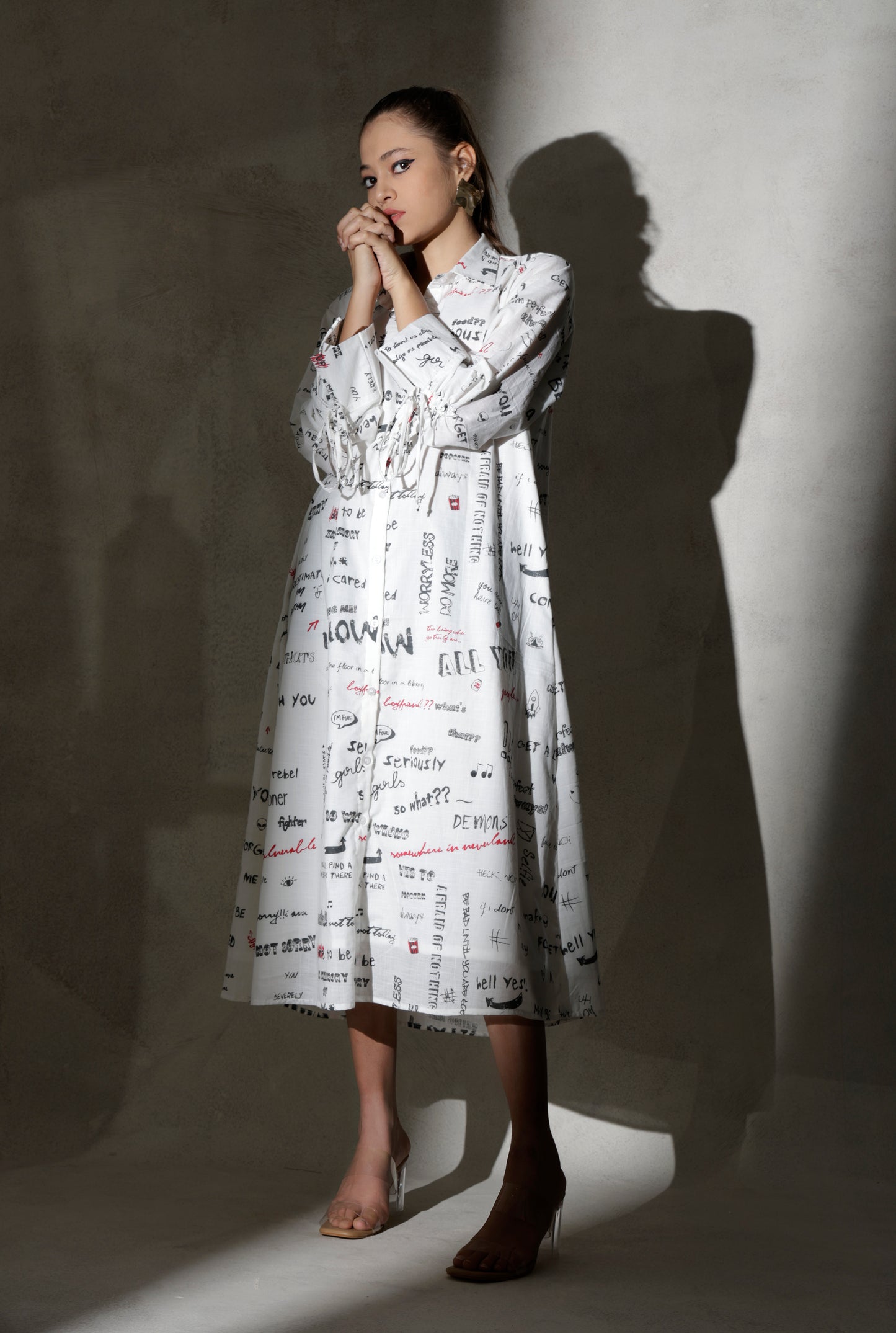 Long Shirt Dress With Bow Sleeve