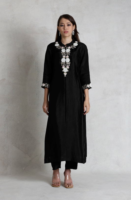 Rose Embroidered Kurta Duppata Set