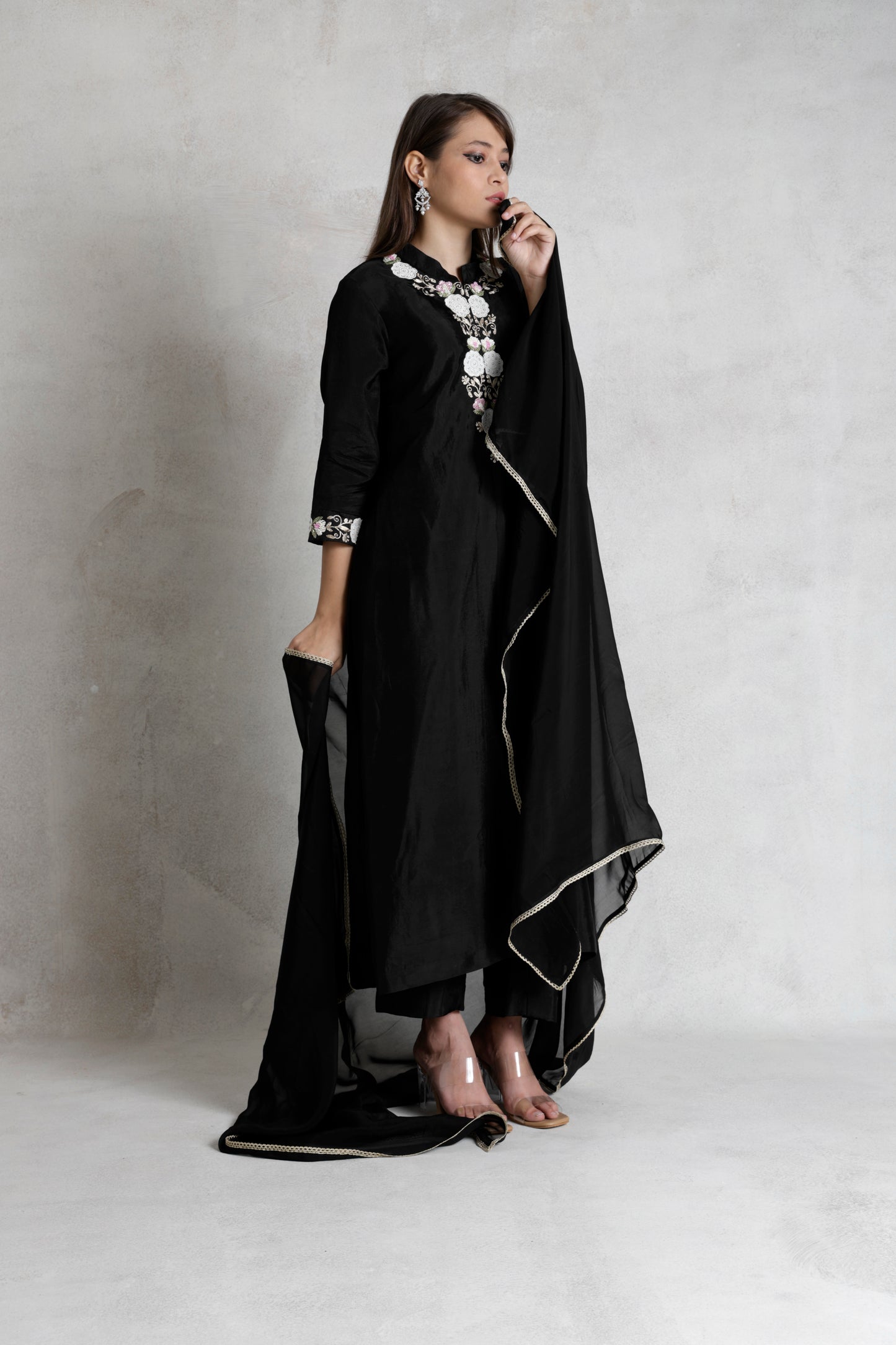 Rose Embroidered Kurta Duppata Set