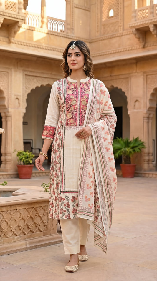 Ivory Floral Kurta Set