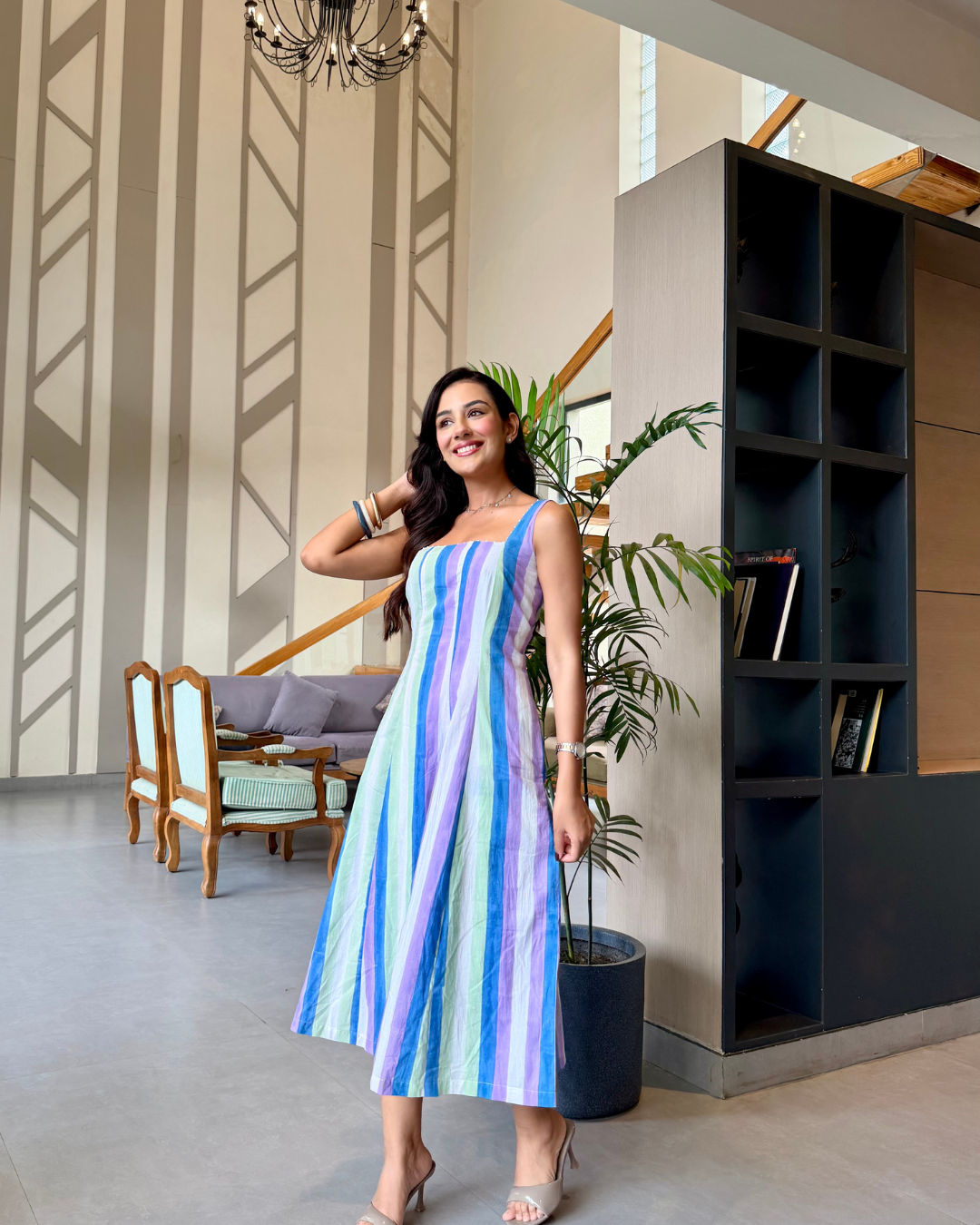 Serene Stripe Cotton One-Piece Dress