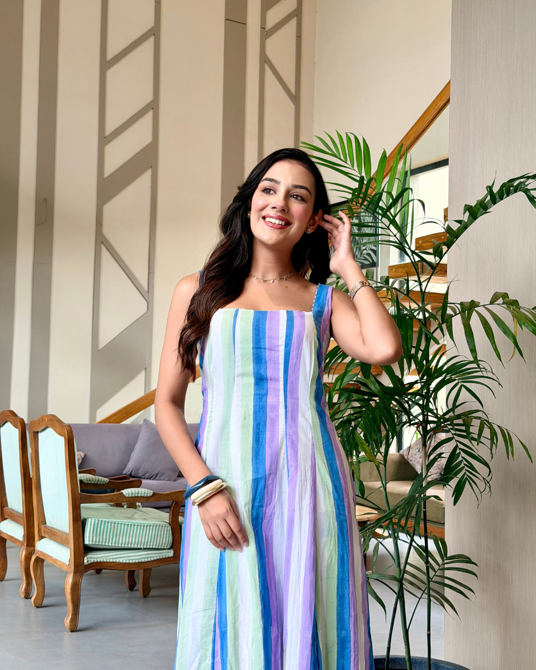Serene Stripe Cotton One-Piece Dress