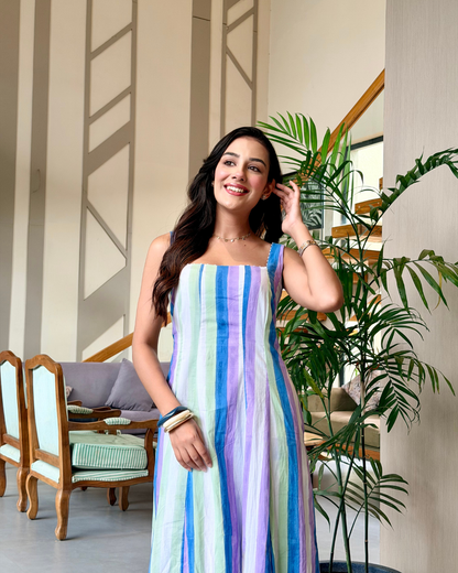 Serene Stripe Cotton One-Piece Dress