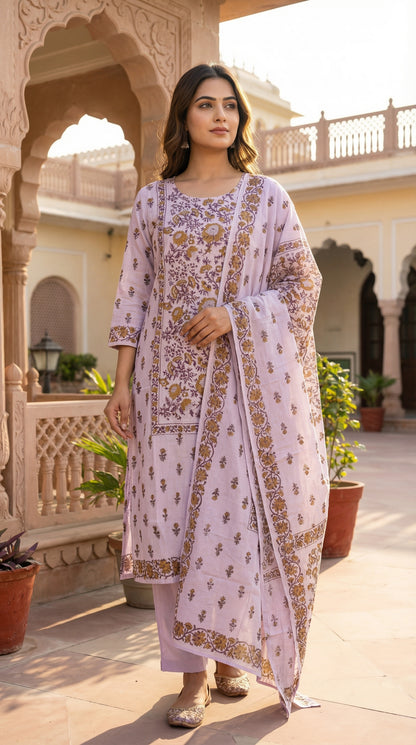Lavender Floral Printed Kurta Set