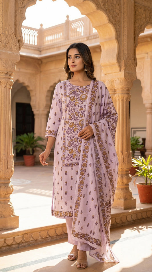 Lavender Floral Printed Kurta Set