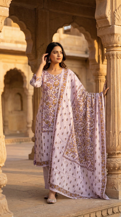 Lavender Floral Printed Kurta Set
