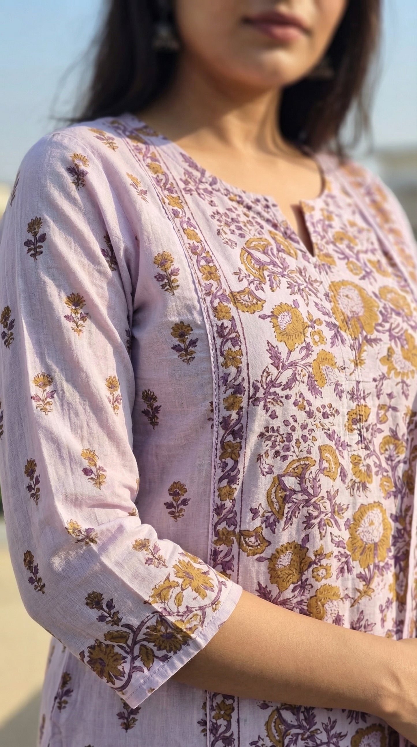 Lavender Floral Printed Kurta Set