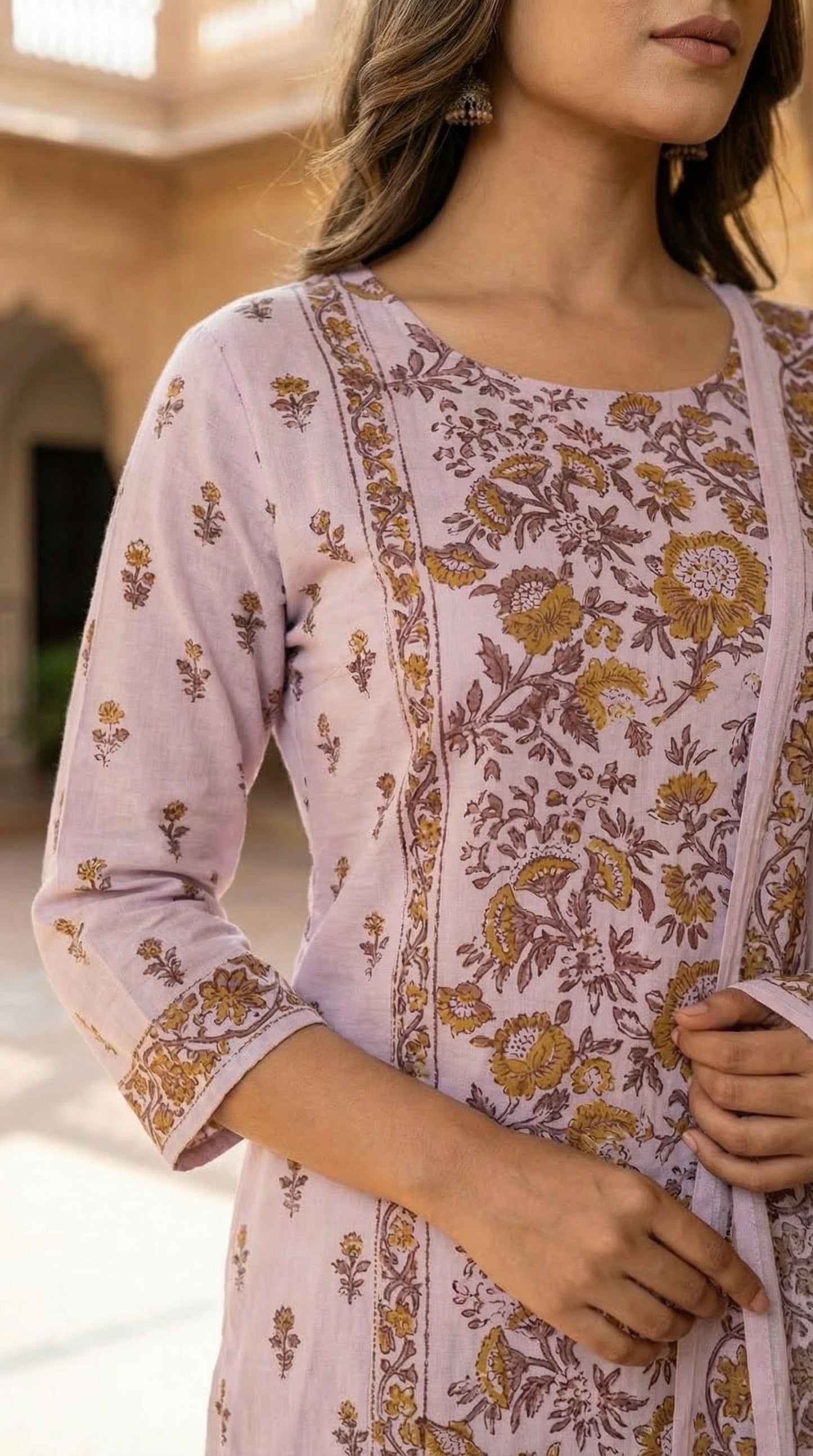 Lavender Floral Printed Kurta Set
