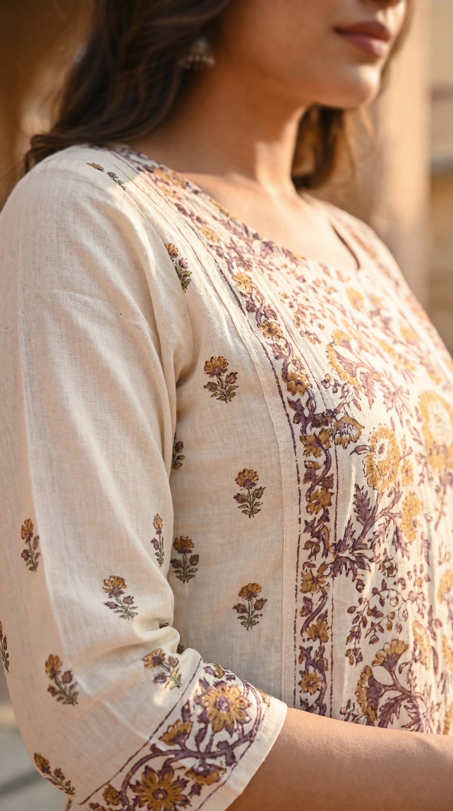 Cream Floral Printed Kurta Set