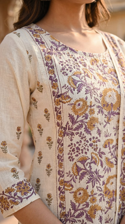 Cream Floral Printed Kurta Set