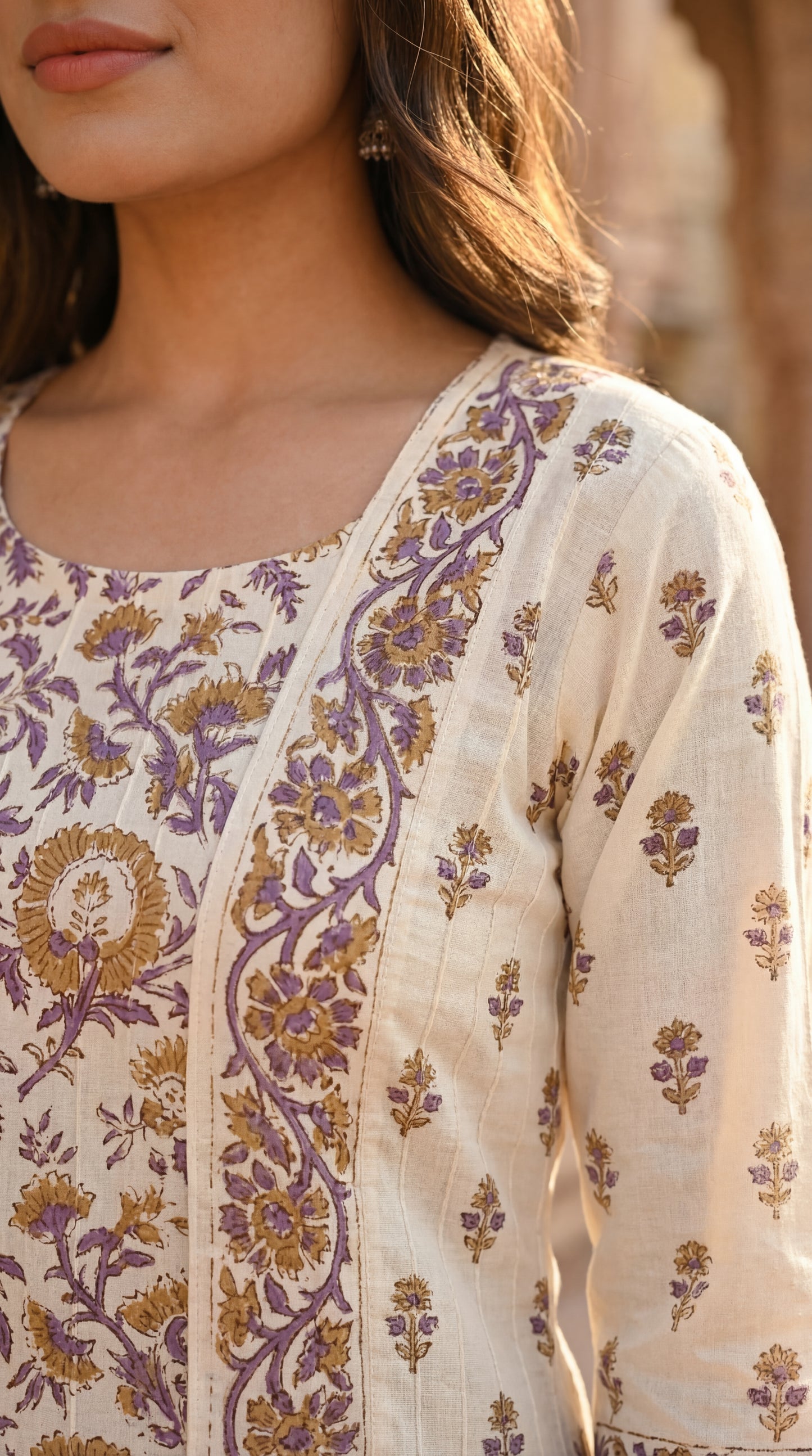 Cream Floral Printed Kurta Set