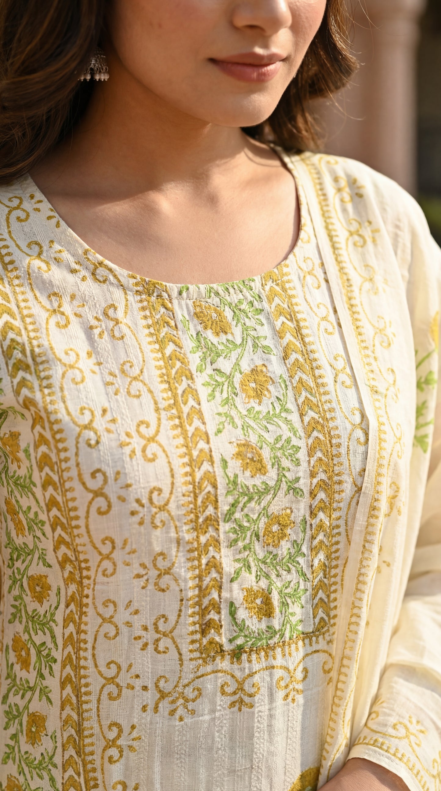 Cream Floral Printed Kurta Set