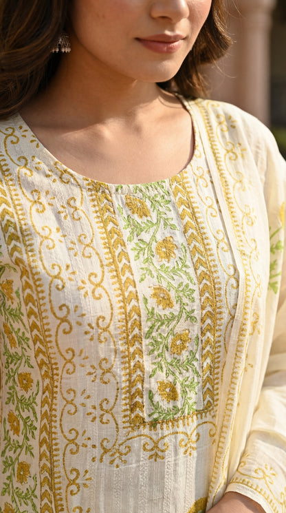 Cream Floral Printed Kurta Set