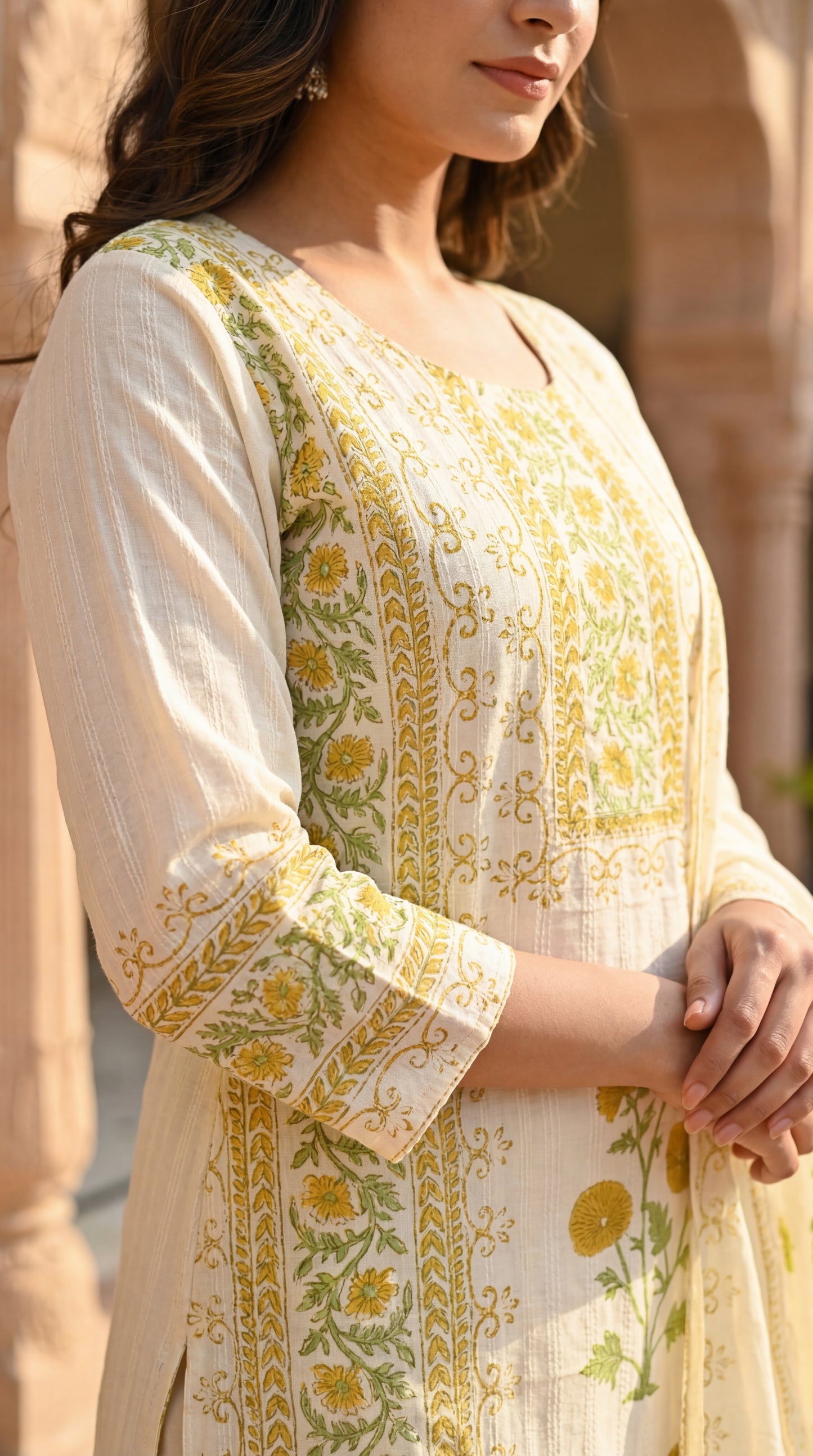Cream Floral Printed Kurta Set