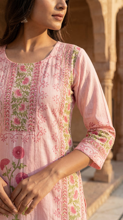 Pink Embroidered Floral Kurta Set
