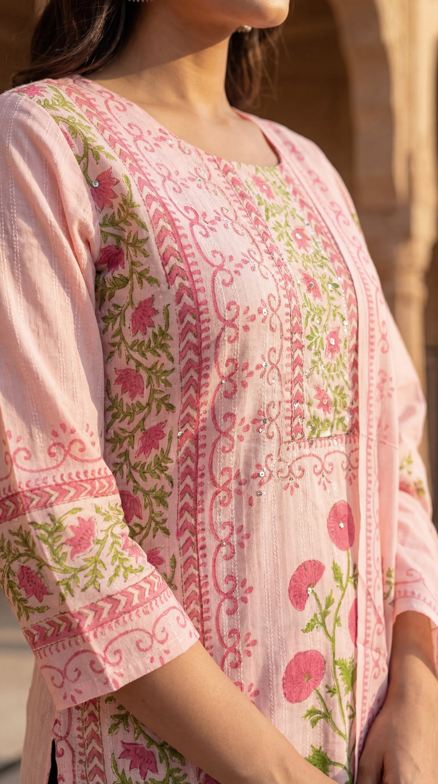 Pink Embroidered Floral Kurta Set