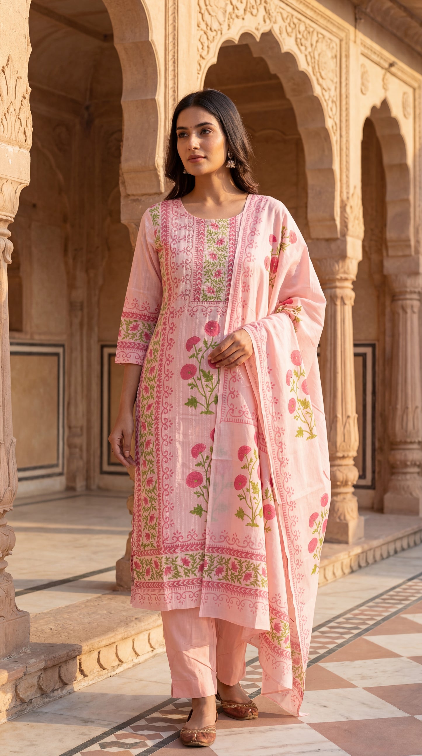 Pink Embroidered Floral Kurta Set